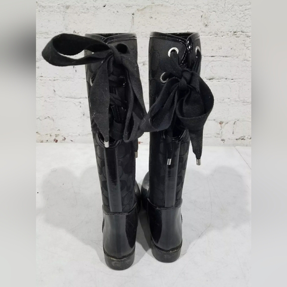 Coach Tristee Designer Signature Monogram Tall Black Rain Boots Q1524 Size 8B - Picture 4 of 6